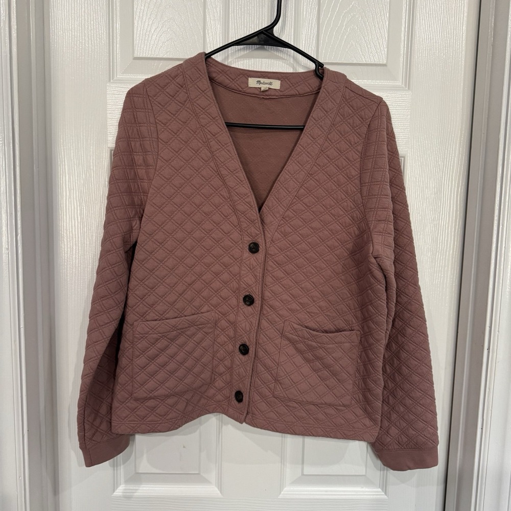 Madewell Sweater Women Medium Mauve (Re)sourced Quilt Crop Cardigan Sweatshirt